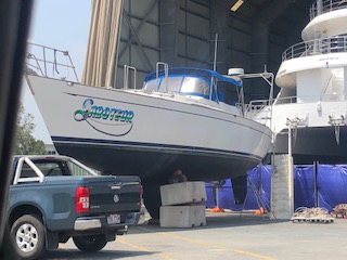 Saboteur creeping slowly forward on a 300 tonne haul out machine.