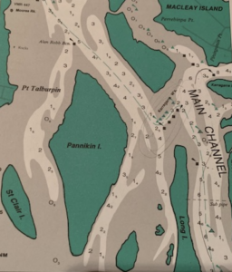 Our passage heading out from Lamb Island down the main channel.