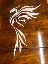 The phoenix that I painted on our cabin door. 